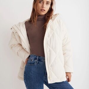 NWT Madewell Cream Corduroy Holland Quilted Puffer Parka Jacket sz 1X